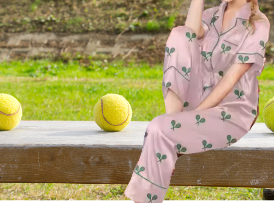 Satin Pajama Pant Set - "Tennis Forever" 