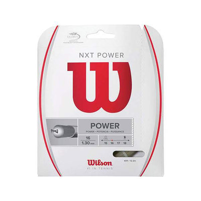 Wilson Nxt Power natural guitar strings shown in close-up, featuring the textured string surface and packaging details.