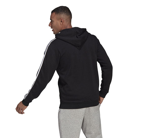 Adidas Essentials 3 Stripe Full Zip Hoodie (M) (Black)