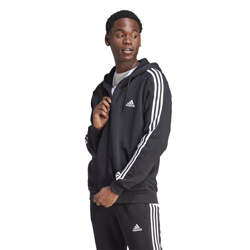 Adidas Essentials 3 Stripes Full Zip Hoodie (M) (Black)