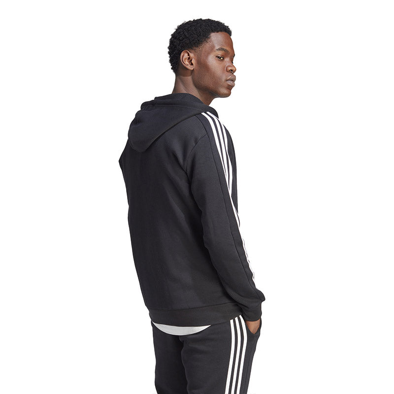 Adidas Essentials 3 Stripes Full Zip Hoodie (M) (Black)