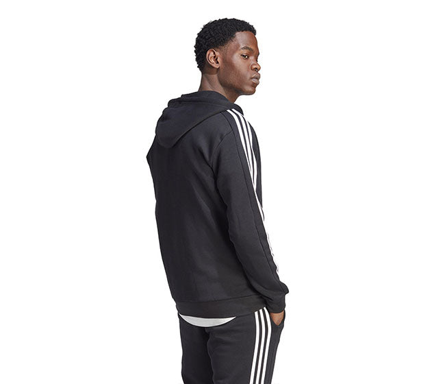 Adidas Essentials 3 Stripes Full Zip Hoodie (M) (Black)