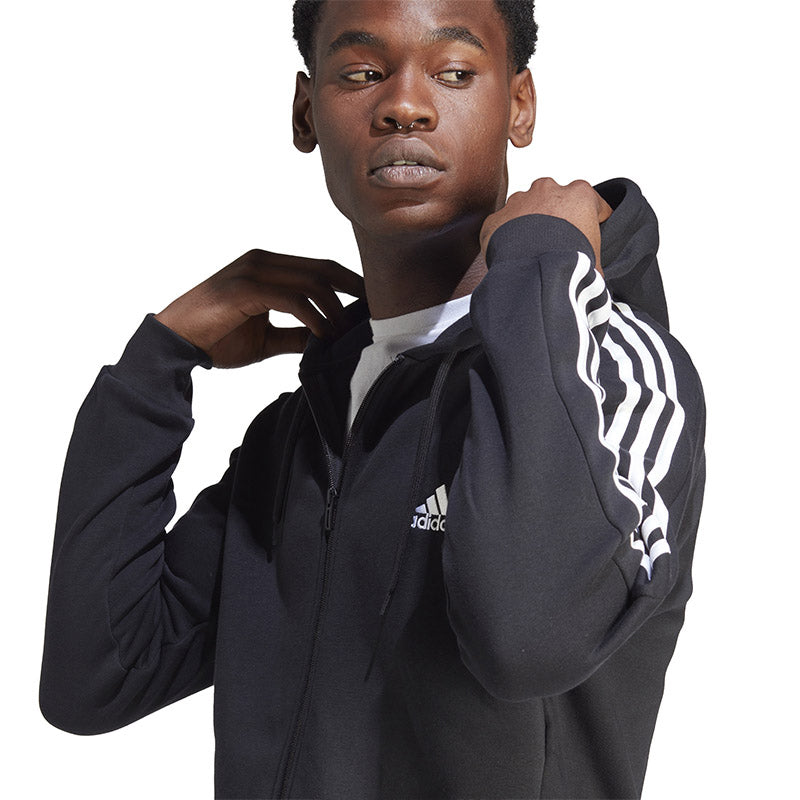 Adidas Essentials 3 Stripes Full Zip Hoodie (M) (Black)