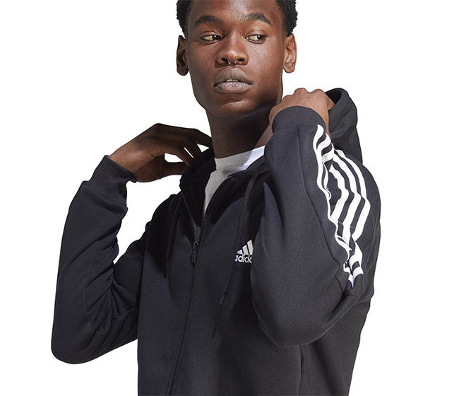 Adidas Essentials 3 Stripes Full Zip Hoodie (M) (Black)