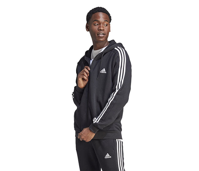 Adidas Essentials 3 Stripes Full Zip Hoodie (M) (Black)