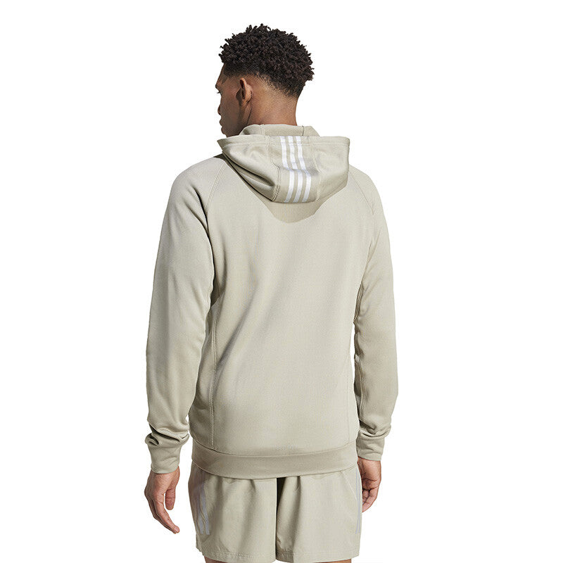 Adidas Game & Go 3 Stripe Full Zip Hoodie (M) (Silver Pebble)