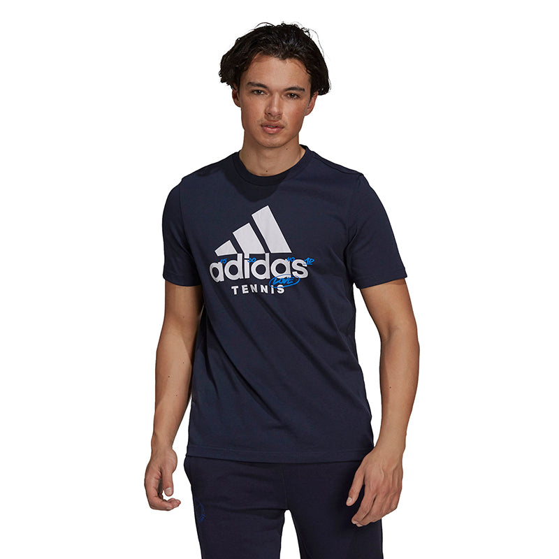 Adidas Tennis Graphic Logo Tee (M) (Navy)