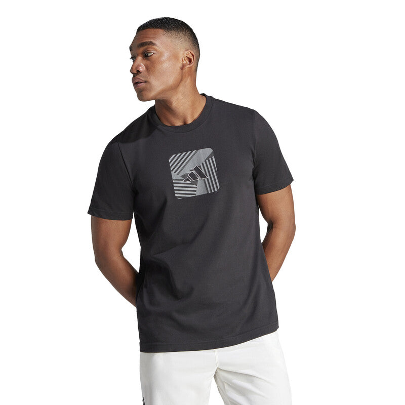 Adidas Tennis Block Graphic Tee (M) (Black)