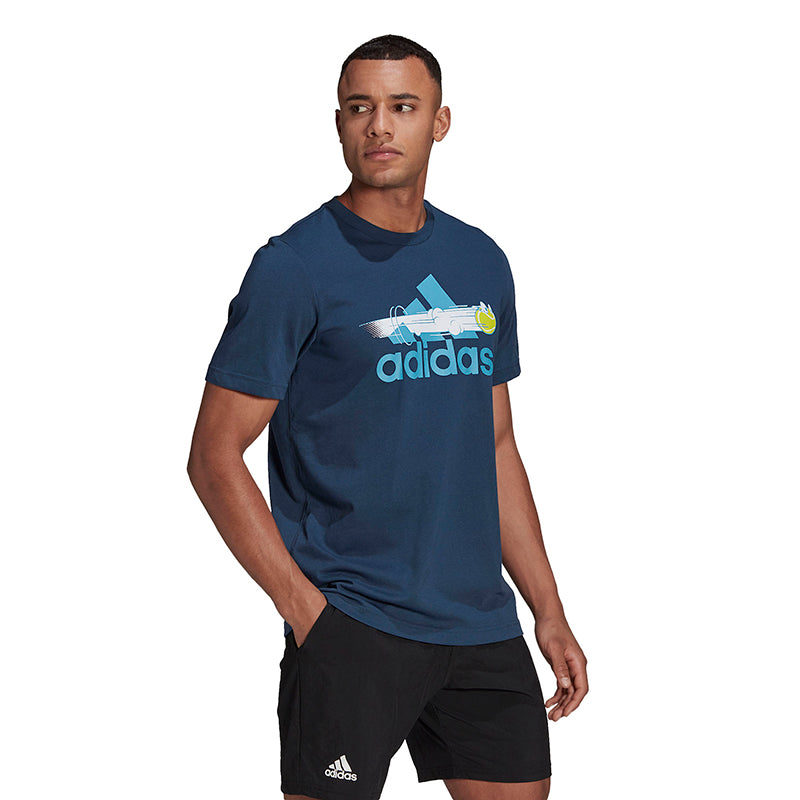 Adidas Tennis Graphic Logo Tee (M) (Navy)