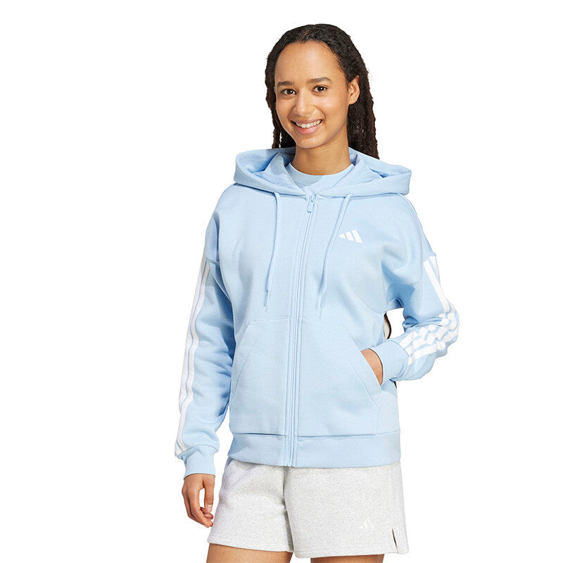 Adidas 3 Stripes Fleece Full Zip Hoodie (W) (Clear Pink) Adidas