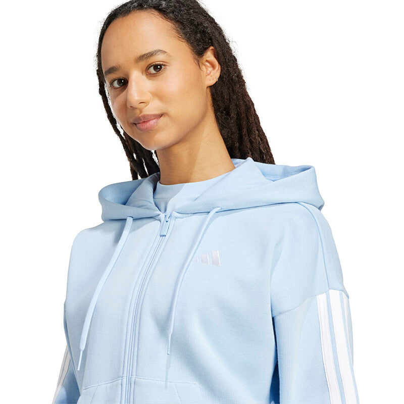 Adidas 3 Stripes Fleece Full Zip Hoodie (W) (Clear Pink) Adidas