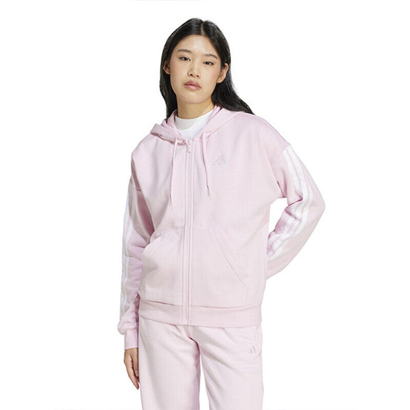 Adidas 3 Stripes Fleece Full Zip Hoodie (W) (Clear Pink) Adidas