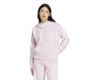 Adidas 3 Stripes Fleece Full Zip Hoodie (W) (Clear Pink)