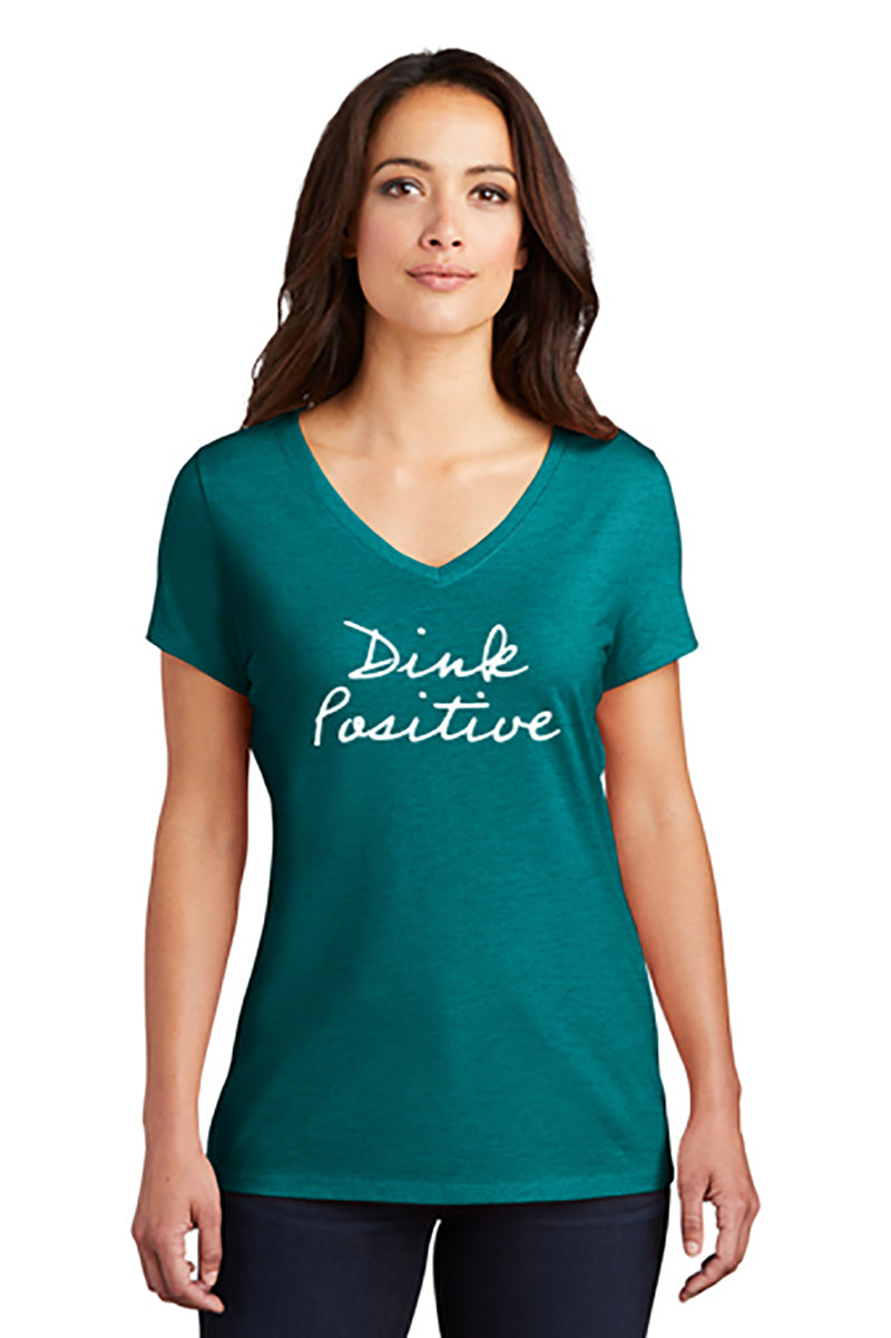 The Dink Dink Positive V-Neck Tee (W) (Heathered Teal)