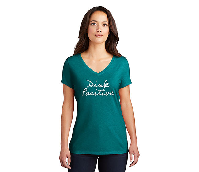The Dink Dink Positive V-Neck Tee (W) (Heathered Teal)