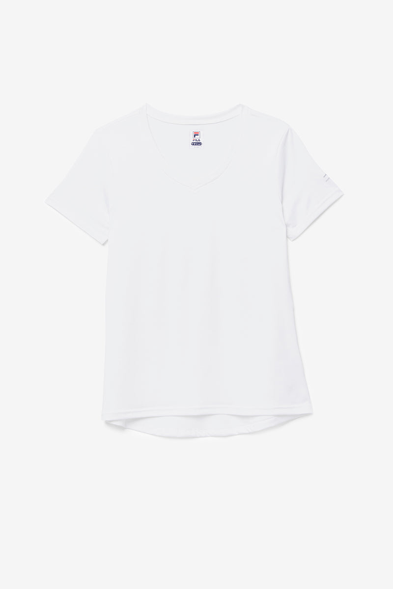 Fila Pickleball Heathered Short Sleeve V-Neck (W) (White)