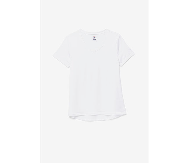 Fila Pickleball Heathered Short Sleeve V-Neck (W) (White)