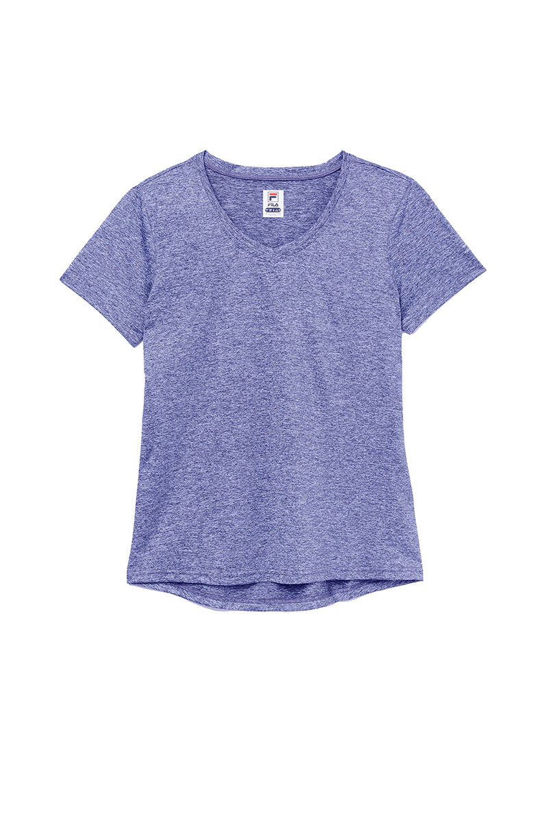 Fila Pickleball Heathered Short Sleeve V-Neck (W) (Blue)