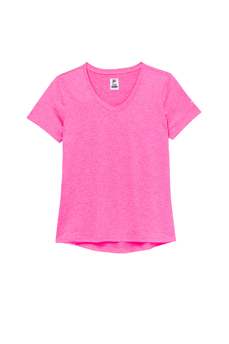 Fila Pickleball Heathered Short Sleeve V-Neck (W) (Pink)