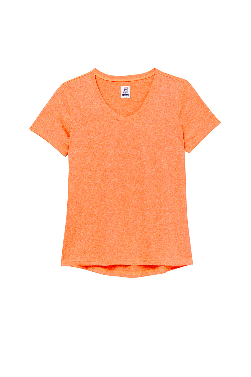 Fila Pickleball Heathered Short Sleeve V-Neck (W) (Orange)