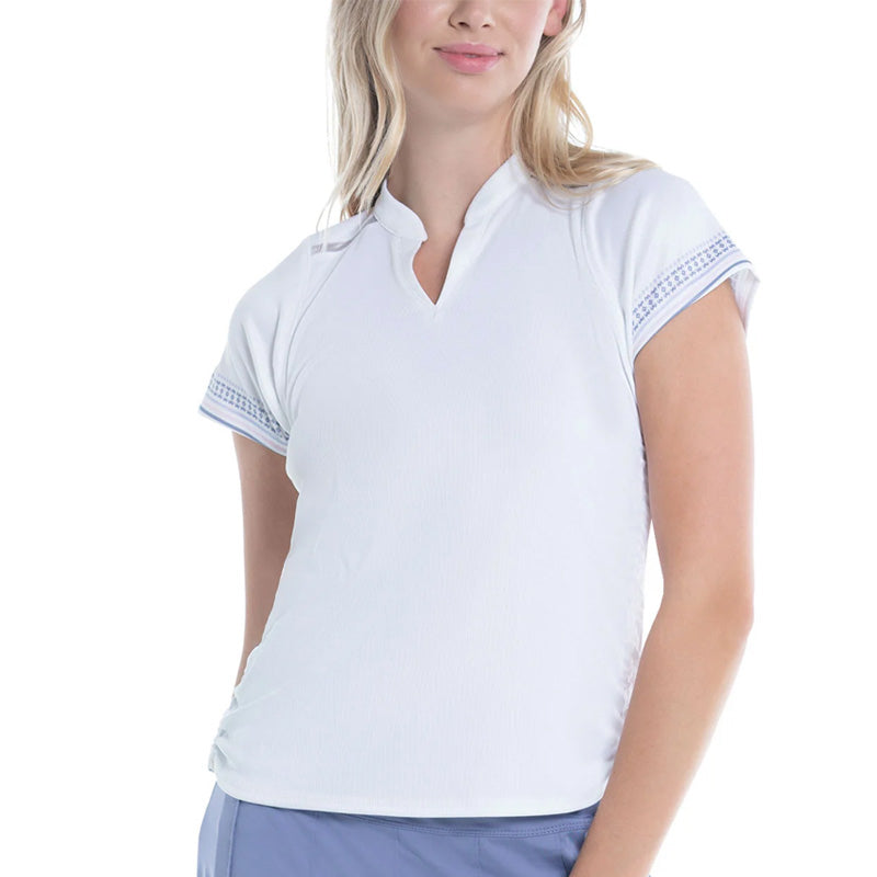 Lucky In Love Ikat Stripe Short Sleeve Top (White)