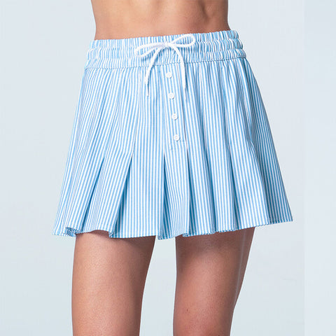 Lucky In Love High Waist Linen Stripe Skirt 13.5" (Periwinkle)