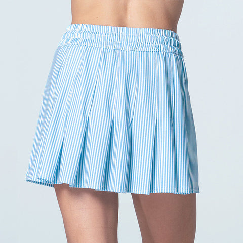Lucky In Love High Waist Linen Stripe Skirt 13.5" (Periwinkle)
