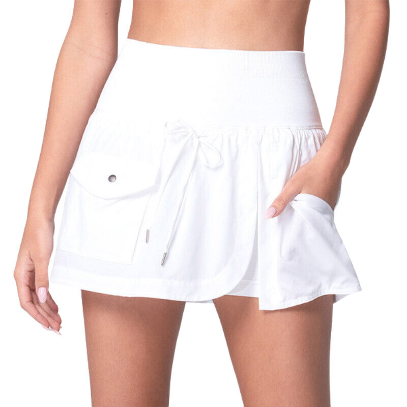 Lucky In Love Cargo Pocket Wrap Skirt 14" (White)
