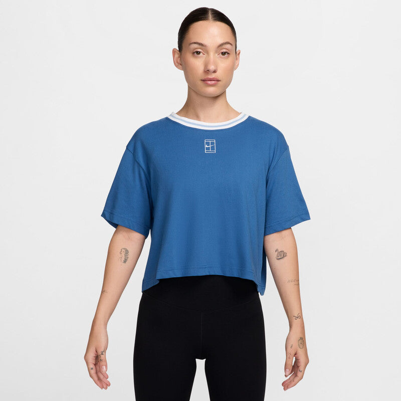 Nike Court Heritage Short Sleeve Cropped Tee (W) (Star Blue)