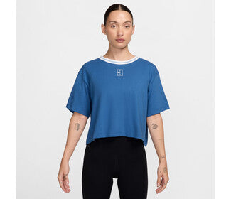 Nike Court Heritage Short Sleeve Cropped Tee (W) (Star Blue)