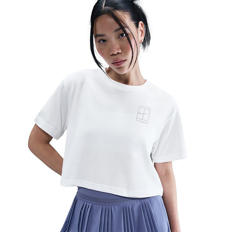 Nike Court Slam Short Sleeve Cropped Ny Tee (W) (White) Nike