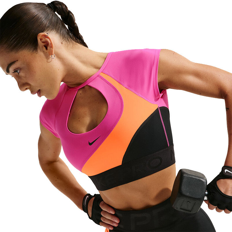 Nike Pro Sculpt Short Sleeve Bra Top (W) (Orange/Black)