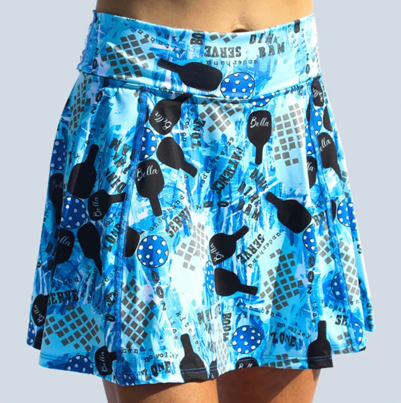 Pickleball Bella Graffiti 2 A-Line Skort (W) (Blue) Pickleball Bella