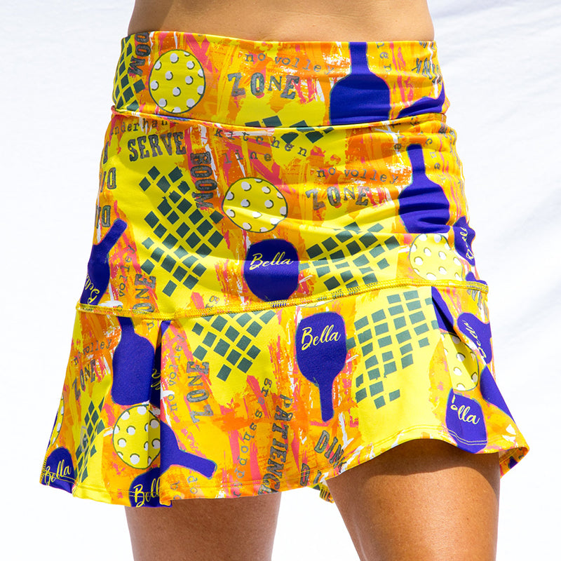 Pickleball Bella Graffiti 1 Drop Pleat Skort (W) (Yellow)
