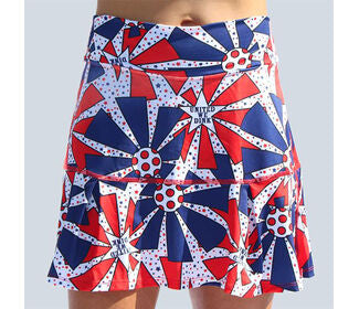 Pickleball Bella United We Dink Drop Pleat Skort (W) (Red/White/Blue)
