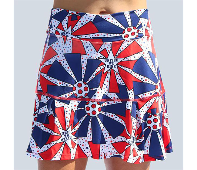 Pickleball Bella United We Dink Drop Pleat Skort (W) (Red/White/Blue)