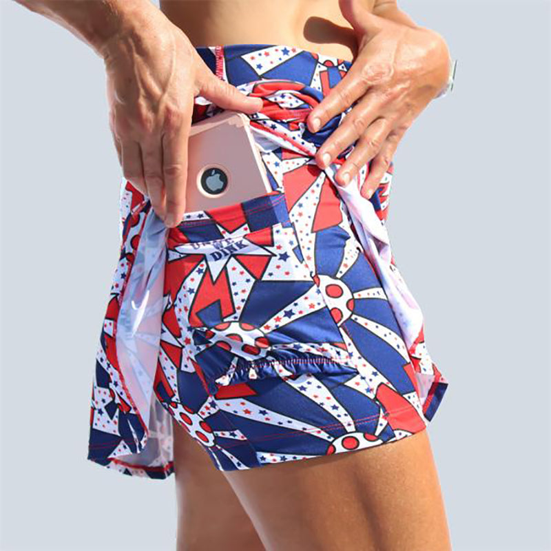 Pickleball Bella United We Dink Drop Pleat Skort (W) (Red/White/Blue)
