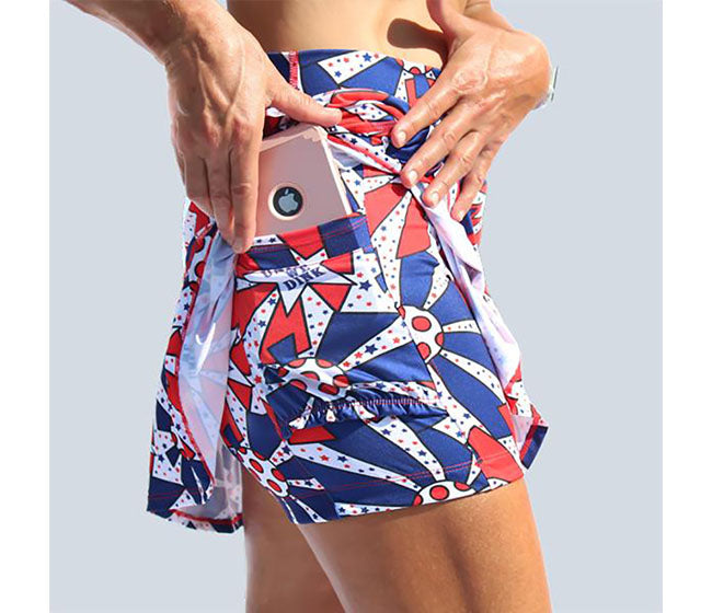 Pickleball Bella United We Dink Drop Pleat Skort (W) (Red/White/Blue)