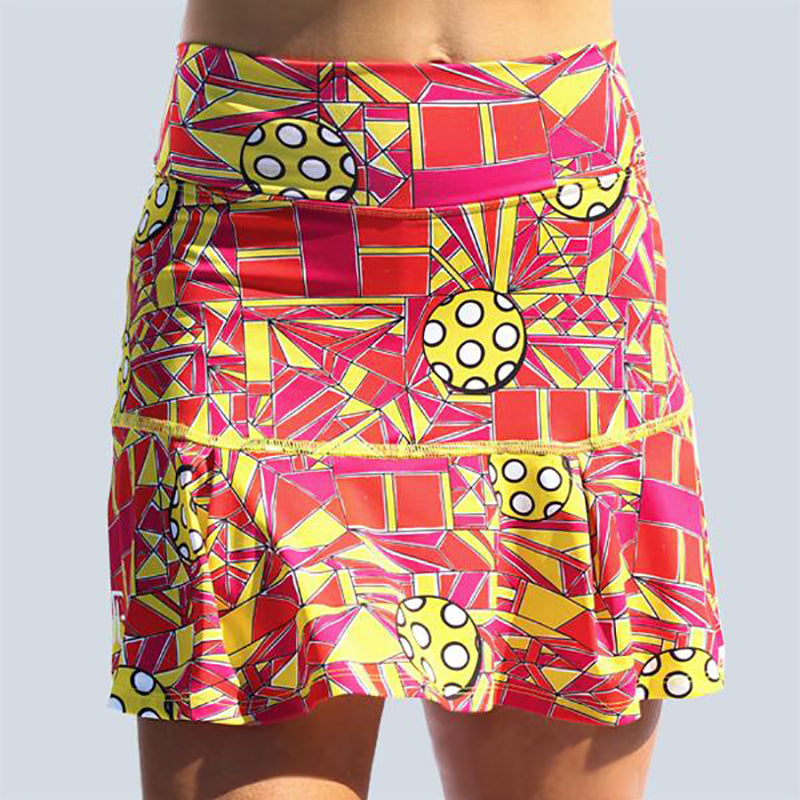 Pickleball Bella Angle Shot 1 Drop Pleat Skort (W) (Orange/Yellow)