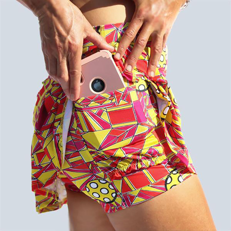 Pickleball Bella Angle Shot 1 Drop Pleat Skort (W) (Orange/Yellow)