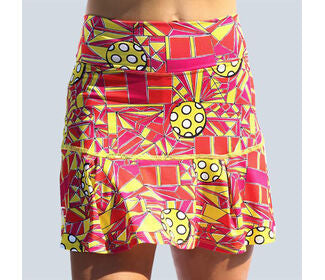 Pickleball Bella Angle Shot 1 Drop Pleat Skort (W) (Orange/Yellow)