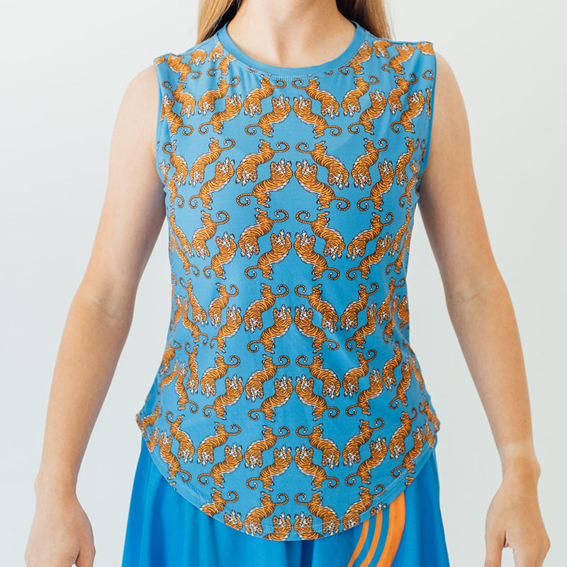 Faye+Florie Tiger Print Muscle Tank (W) (Blue/Orange)