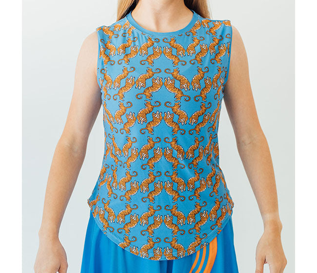 Faye+Florie Tiger Print Muscle Tank (W) (Blue/Orange)