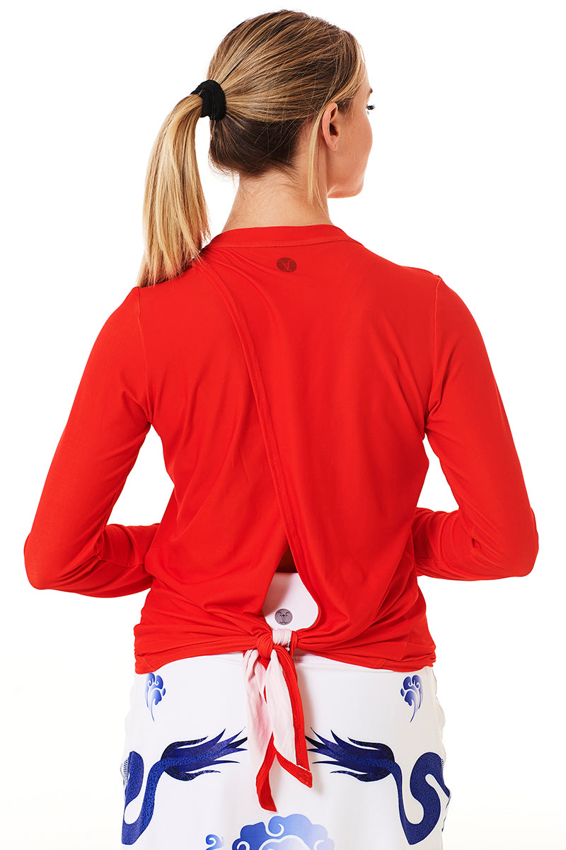 Faye+Florie Tie Back Long Sleeve Top (W) (Red)