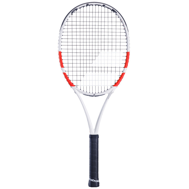 Babolat Pure Strike 100 tennis racquet with 16x20 string pattern, white frame, designed for powerful, precise play