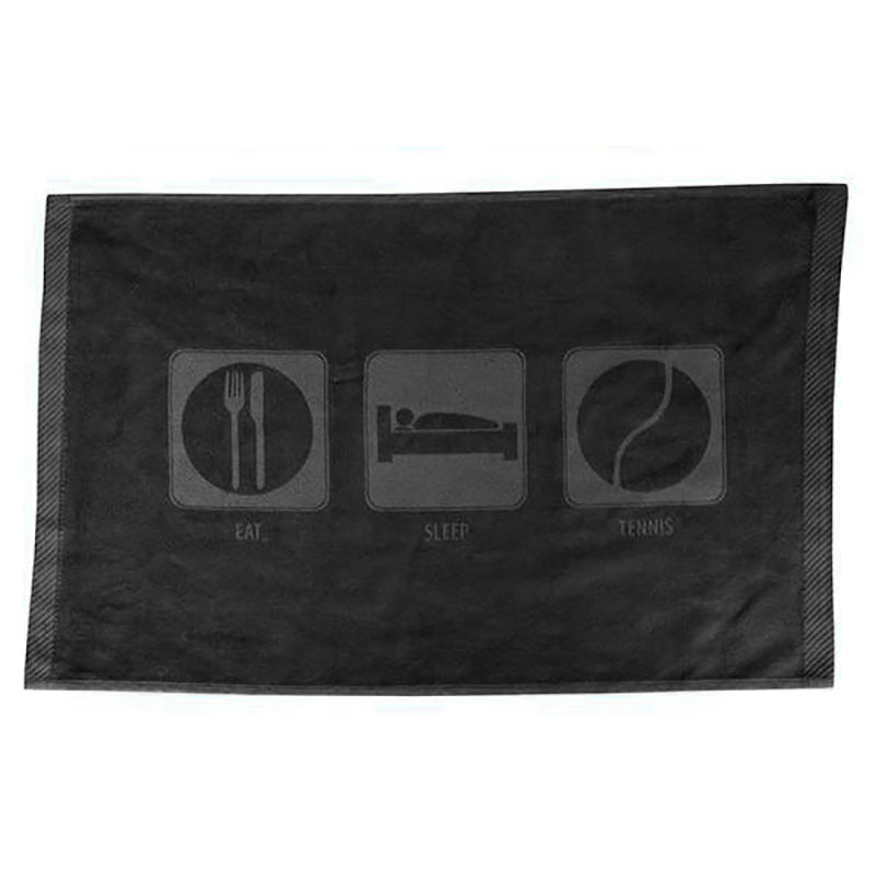 Black Eat Sleep Tennis towel from Fromuth, a soft, absorbent sports accessory with the brand logo visible.