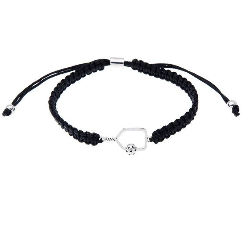 Born To Rally Pickleball Paddle Adjustable Rope Bracelet (Black)