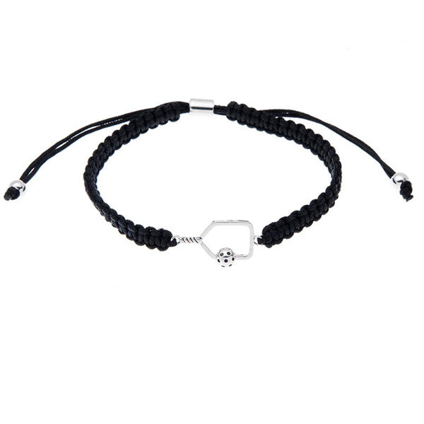 Born To Rally Pickleball Paddle Adjustable Rope Bracelet (Black)