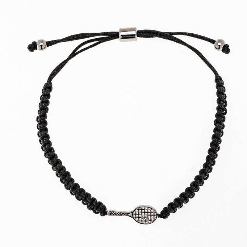 Born To Rally Tennis Racquet Adjustable Rope Bracelet (Black)