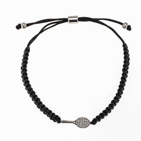 Born To Rally Tennis Racquet Adjustable Rope Bracelet (Black)